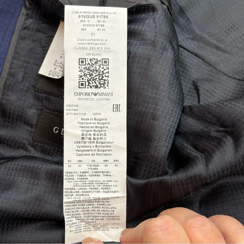 Emporio Armani G-Line‎ Textured Sport Coat Size US 50 Blue 100% Virgin Wool NWOT